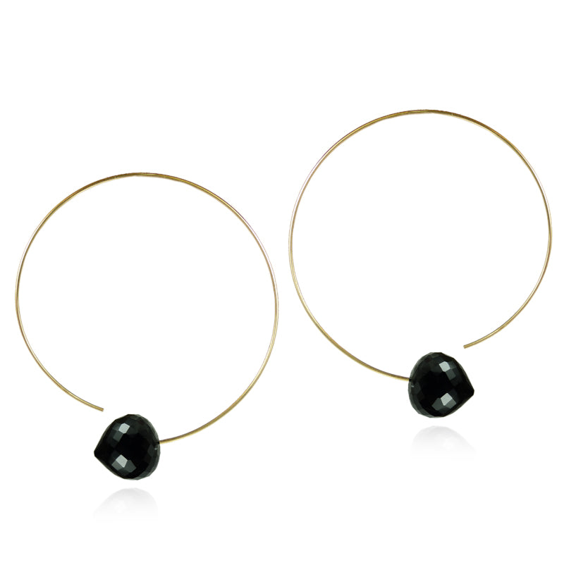 Black Onyx Large Hoop Earrings