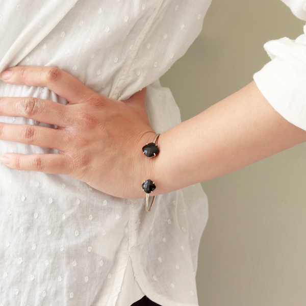 Black Onyx Silver Bangle