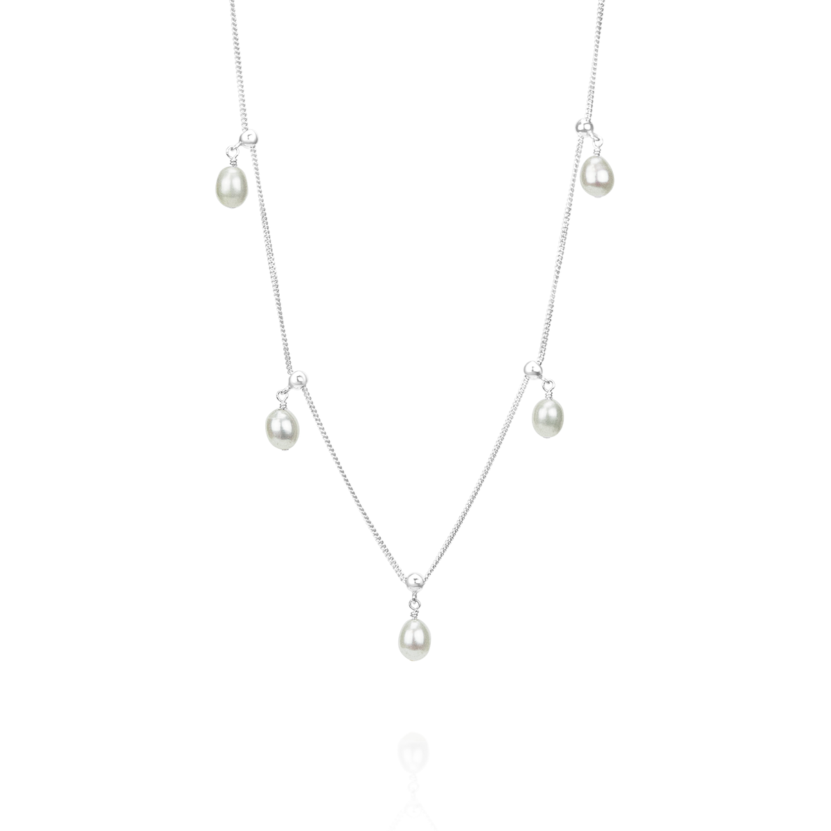 Delicate adjustable white pearl necklace, perfect for layering or as a standalone elegant piece.