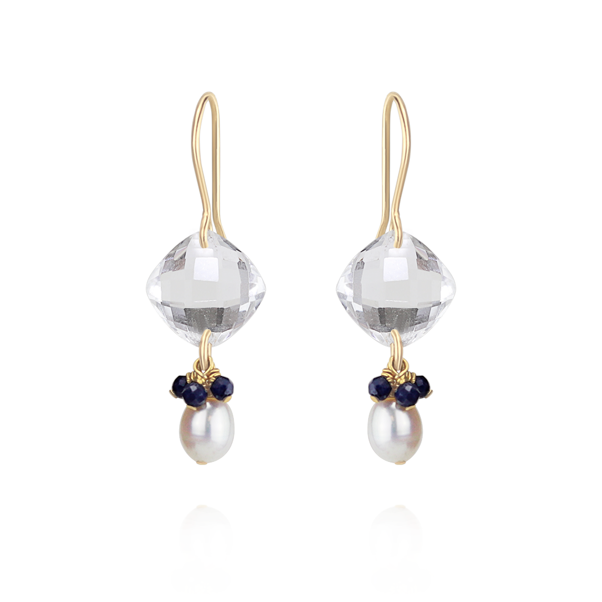 Cushion Cut Gemstones & Pearl Cluster Earrings