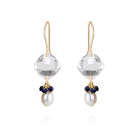 Cushion Cut Gemstones & Pearl Cluster Earrings