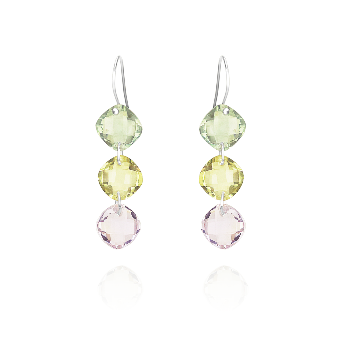 Triple Cushion Cut Gemstone Earrings