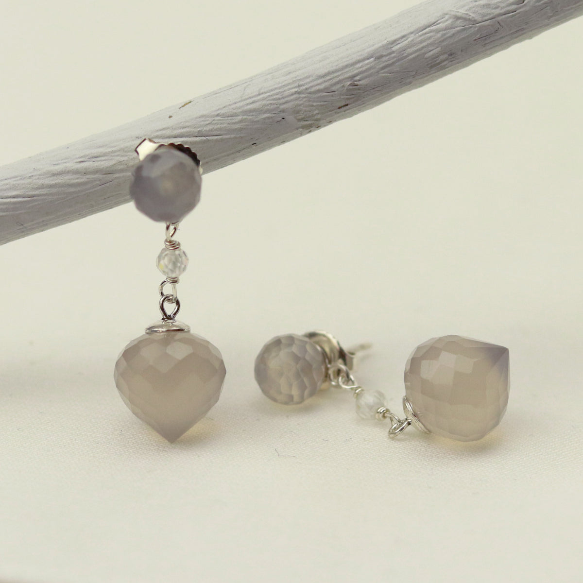 Grey Chalcedony Minaret Earrings