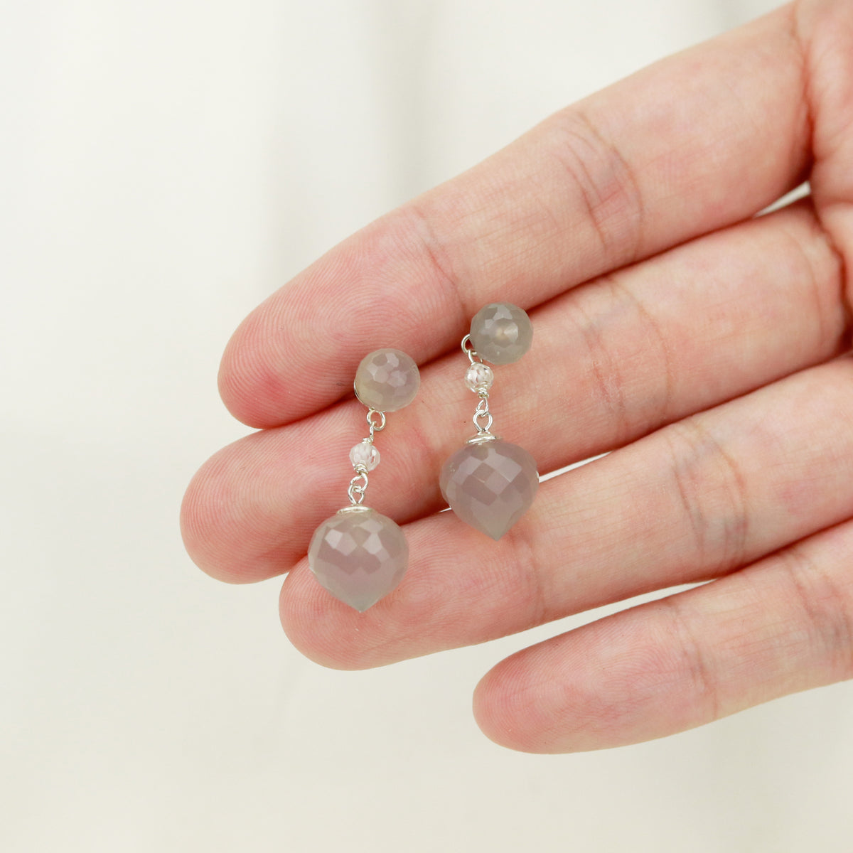 Grey Chalcedony Minaret Earrings