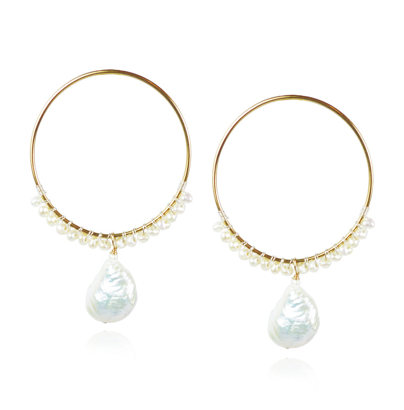 Keshi Pearl Circle Earrings