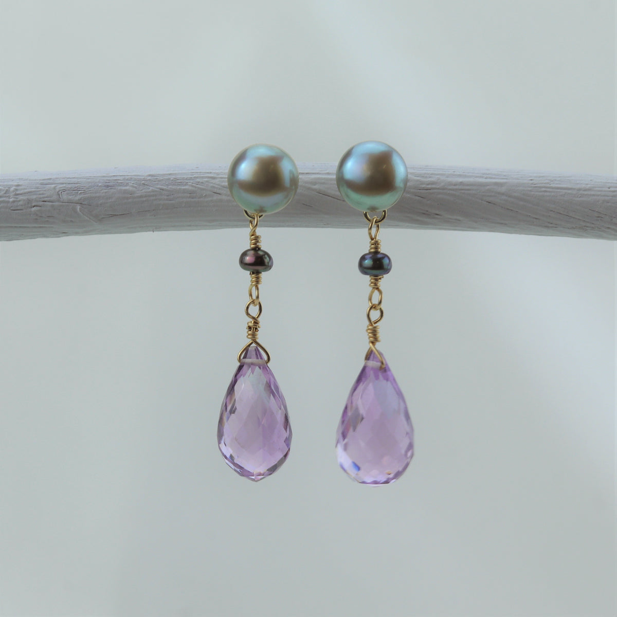 Pearl Top Amethyst Drop Earrings