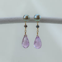 Pearl Top Amethyst Drop Earrings