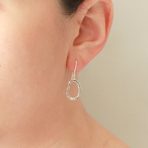 Small Hammered Oval Drop Earrings