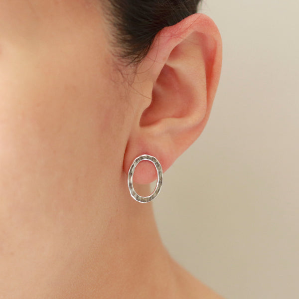 Small Hammered Oval Stud Earrings
