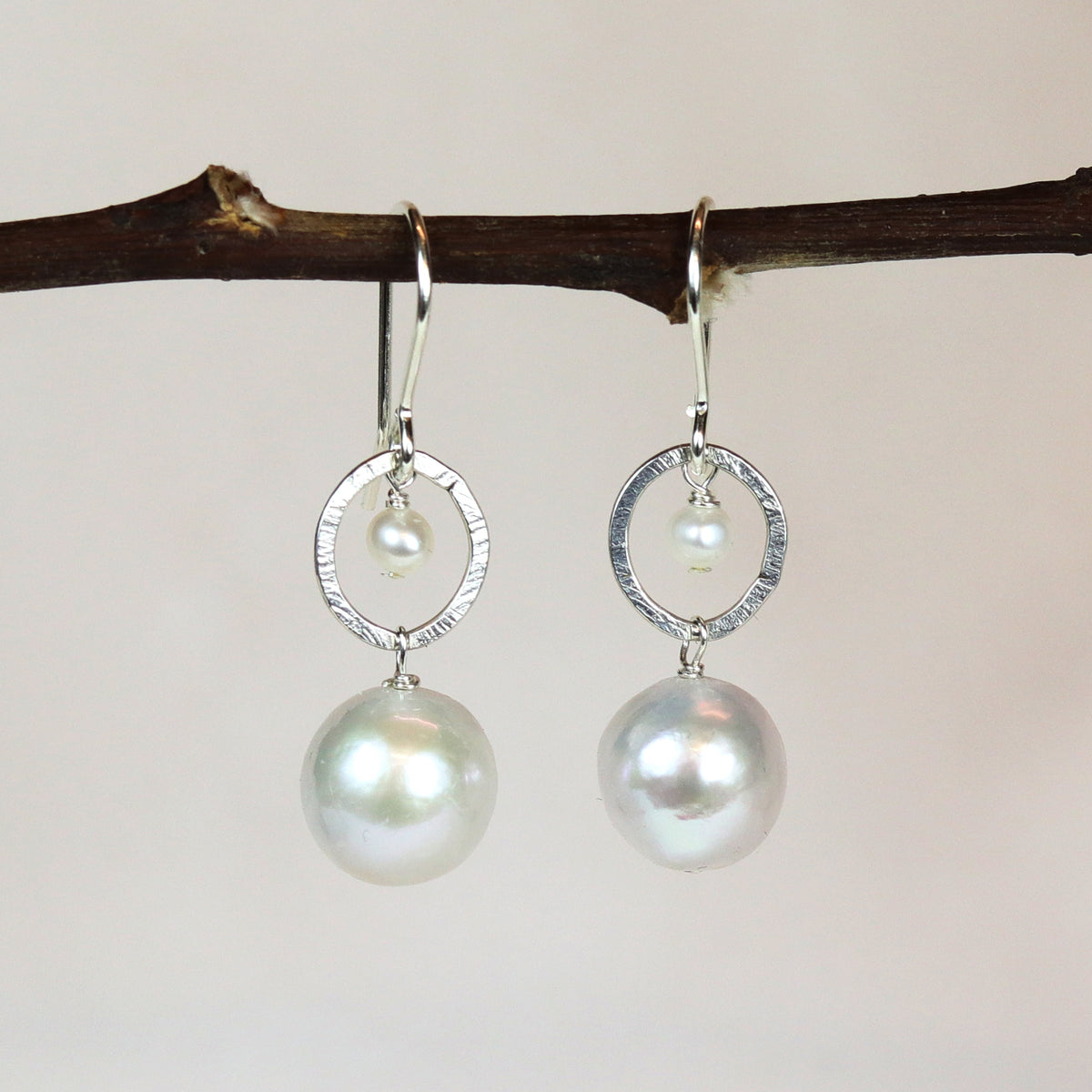 Silver Top Double Pearl Earrings