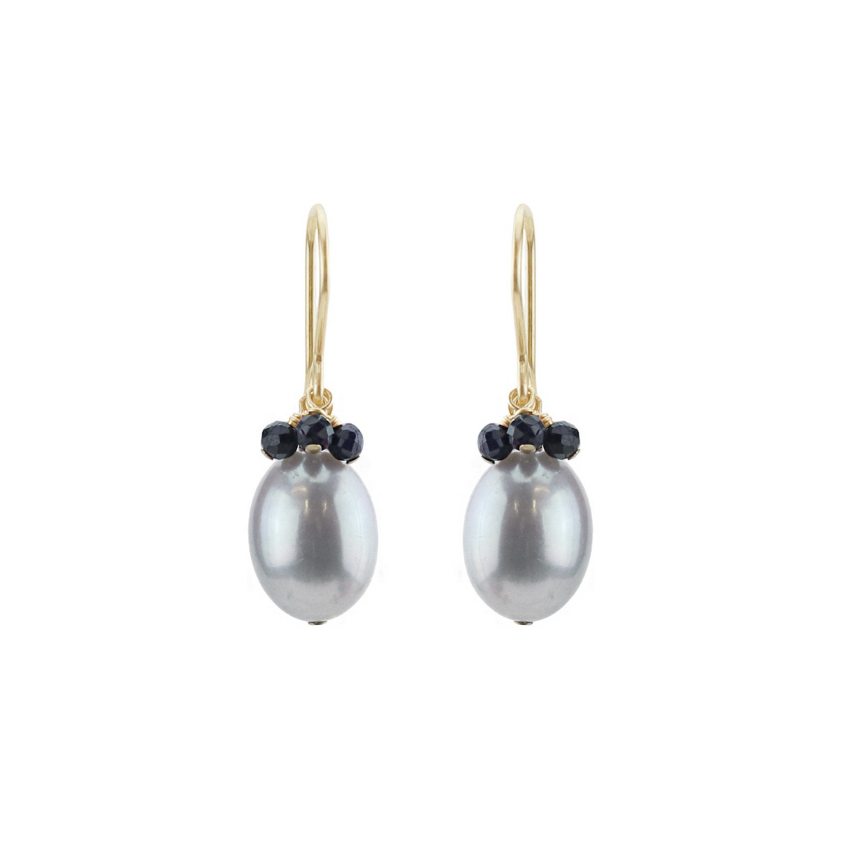 Grey Pearl & Sapphire Cluster Earrings