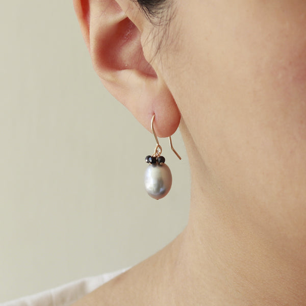 Grey Pearl & Sapphire Cluster Earrings