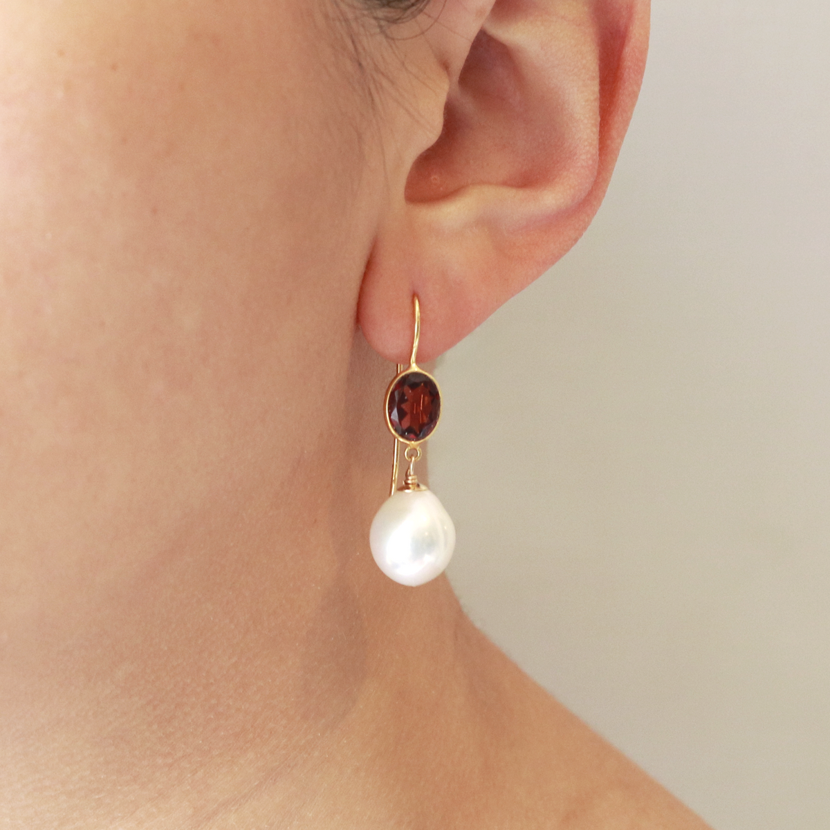 Faceted Gem & Pearl Ear Wire Drop Earrings