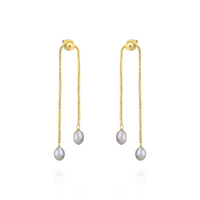 Double Pearl Box Chain Earrings