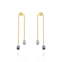 Double Pearl Box Chain Earrings