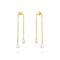 Double Pearl Box Chain Earrings