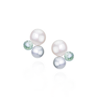 Triple Pearl & Stone Studs Earrings