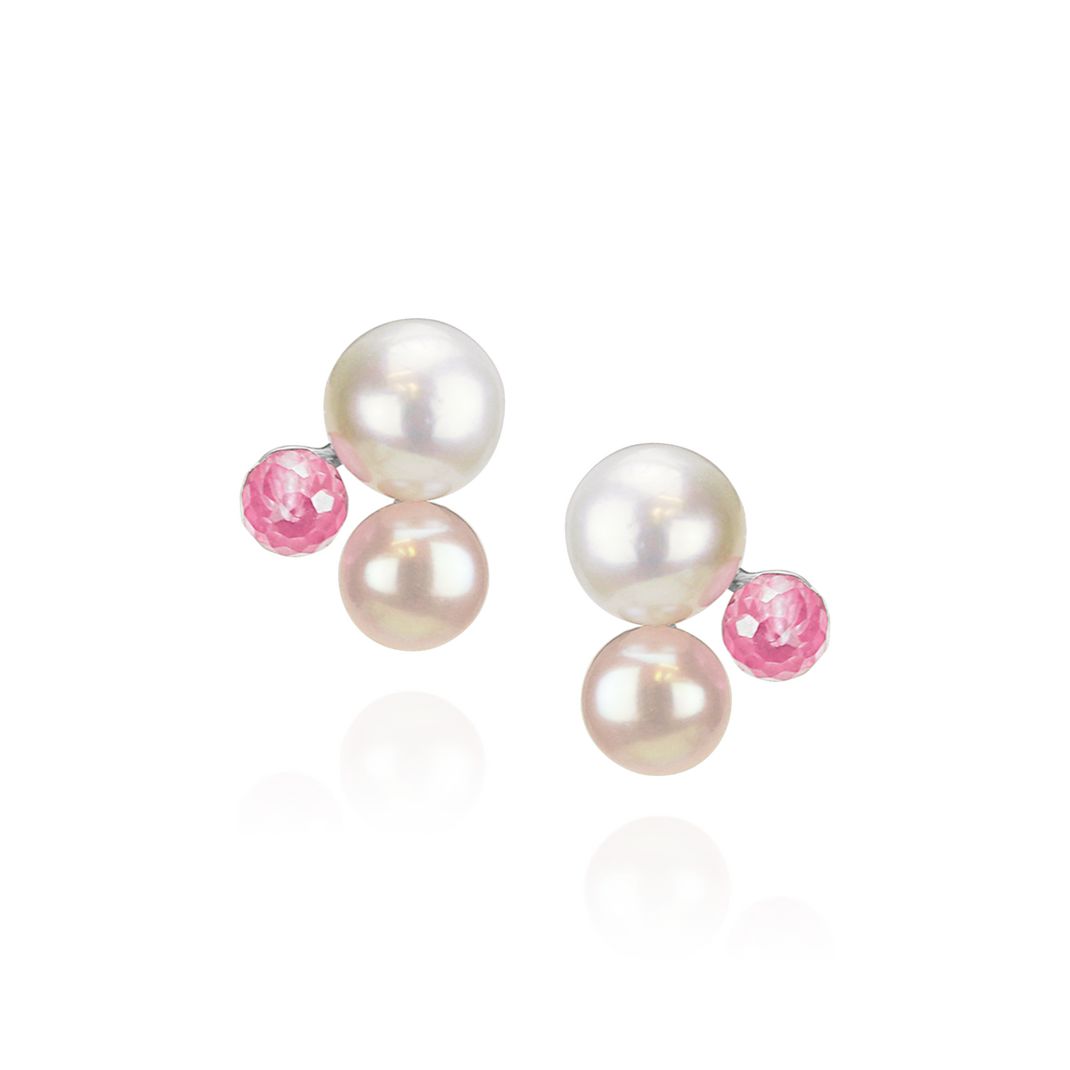 Triple Pearl & Stone Studs Earrings