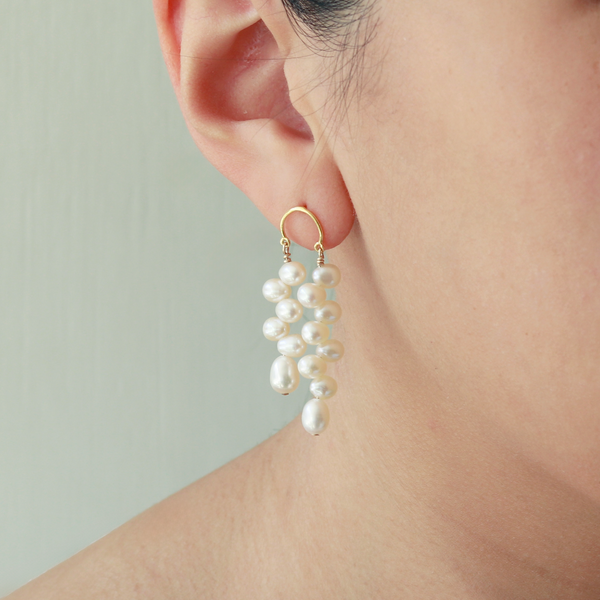 Zigzag Double Drop Pearl Earrings