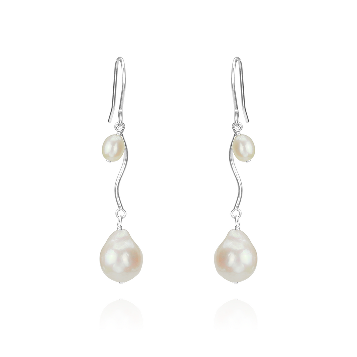 Swirly Double Pearl Drop Earrings