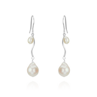 Swirly Double Pearl Drop Earrings