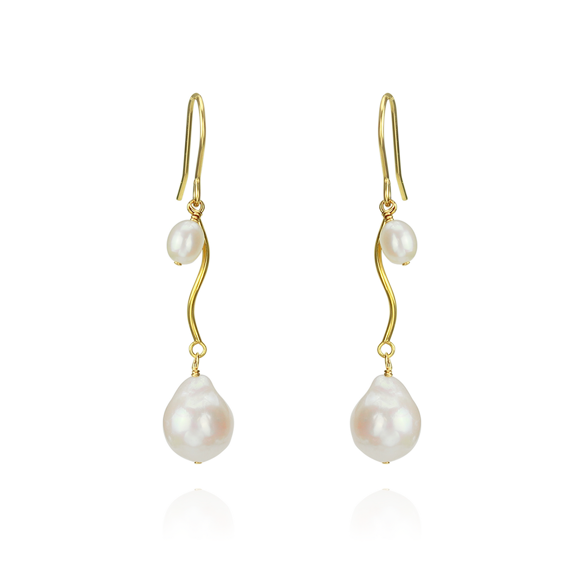 Swirly Double Pearl Drop Earrings