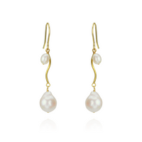 Swirly Double Pearl Drop Earrings