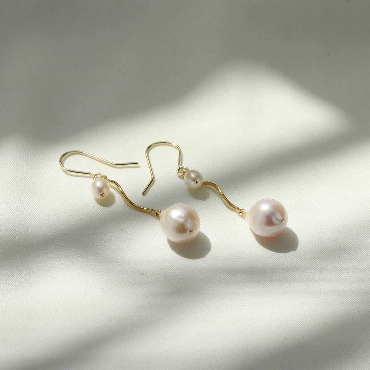 Swirly Double Pearl Drop Earrings