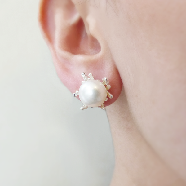 Coral Blossom Pearl Stud Earrings