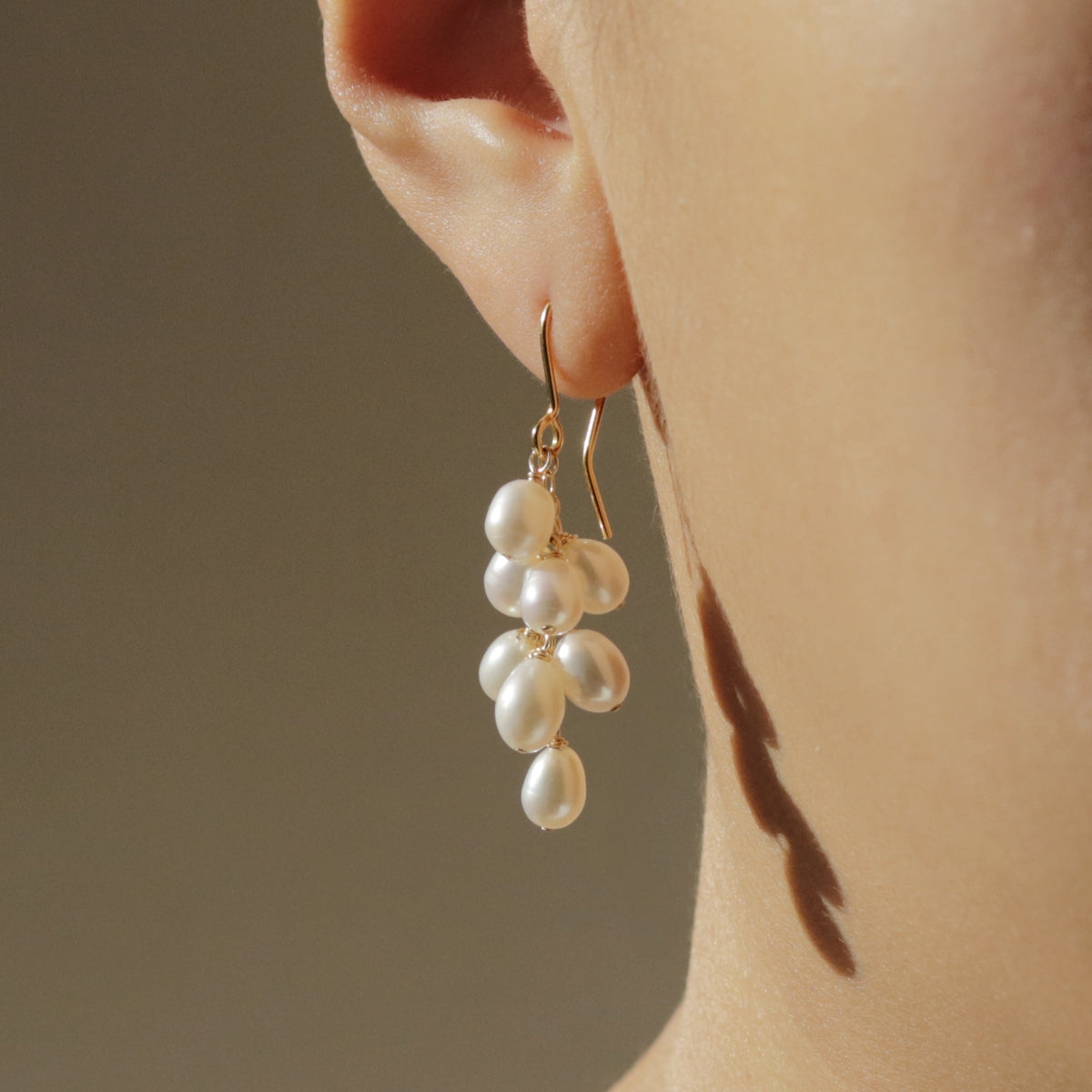 Rice Pearl Grape Cluster Earrings