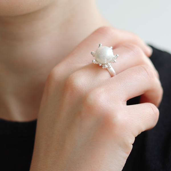 Coral Blossom Pearl Ring