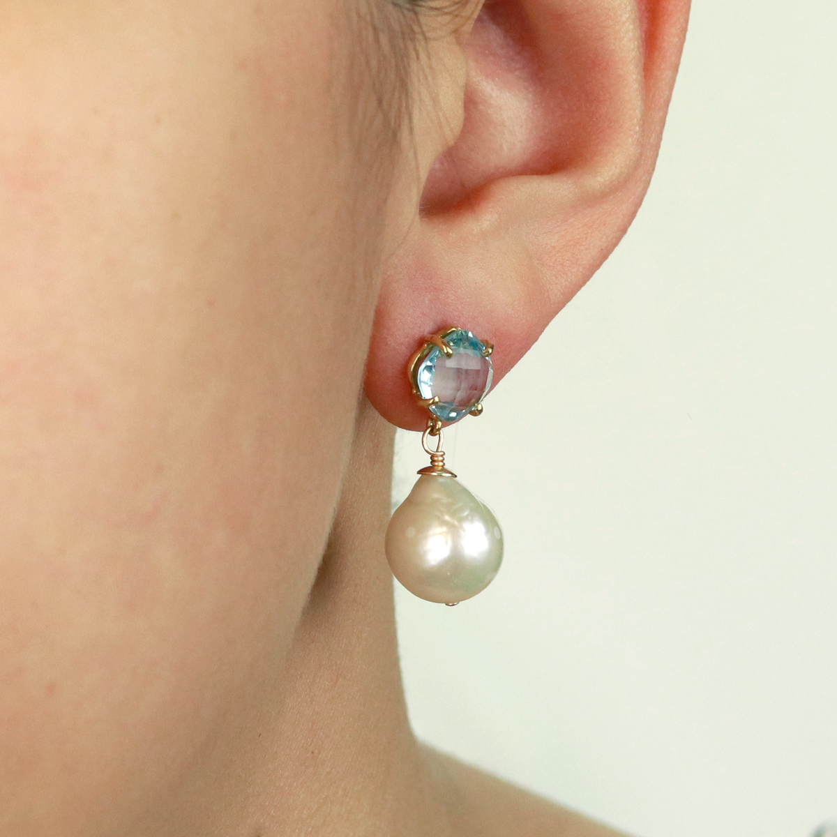 Cushion Cut Stone & Pearl Drop Earrings