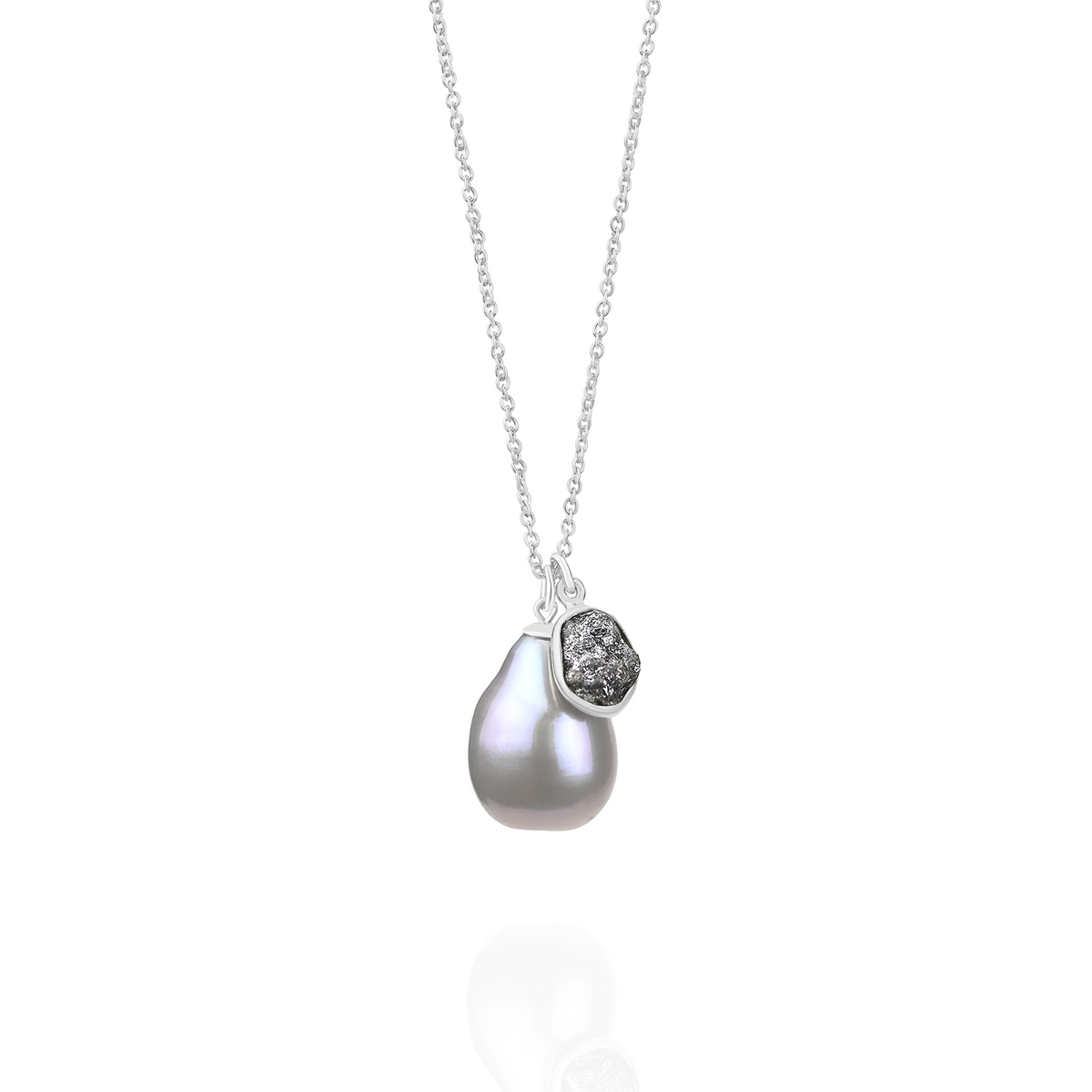 Grey Pearl & Rough Diamond Pendant