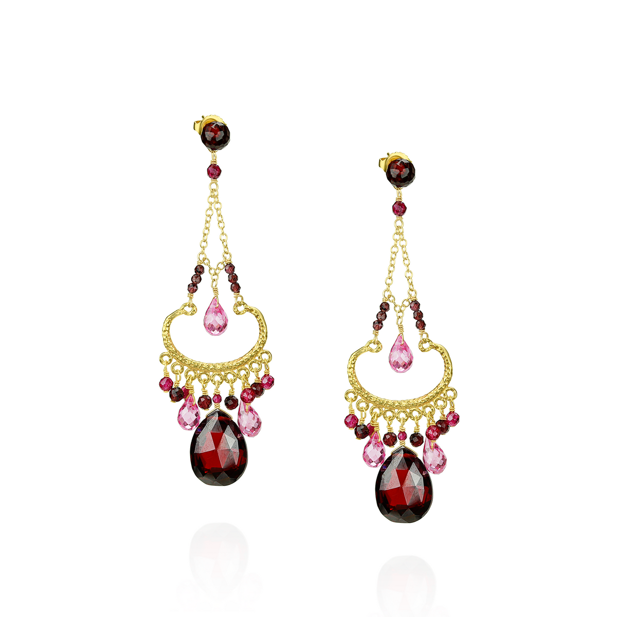 Garnet Zircon Chandelier Earrings