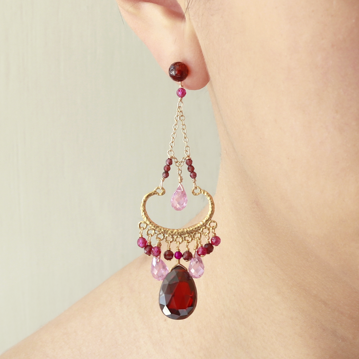 Garnet Zircon Chandelier Earrings