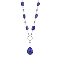 Hammered Circle Lapis Lazuli Y Necklace