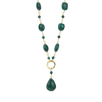 Hammered Circle Malachite Y Necklace