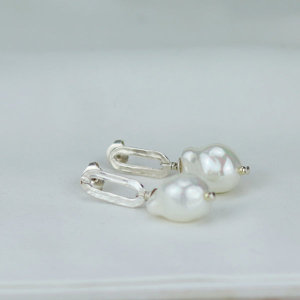 Silver Top Pearl Drop Earrings