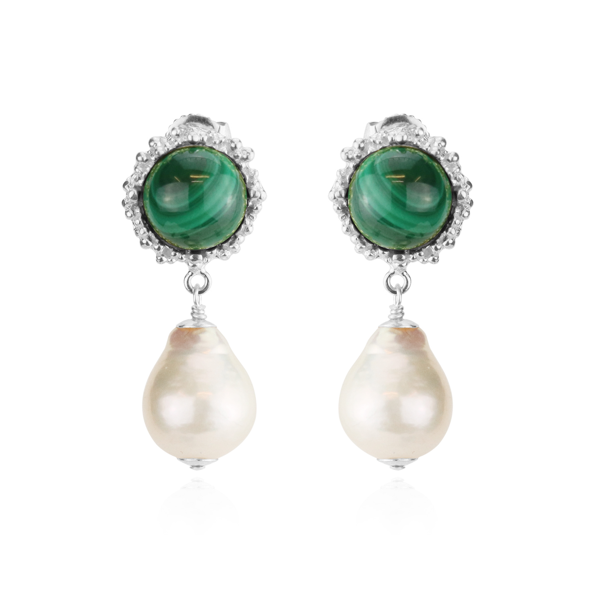 Textured Cabochon & Pearl Drop Earrings