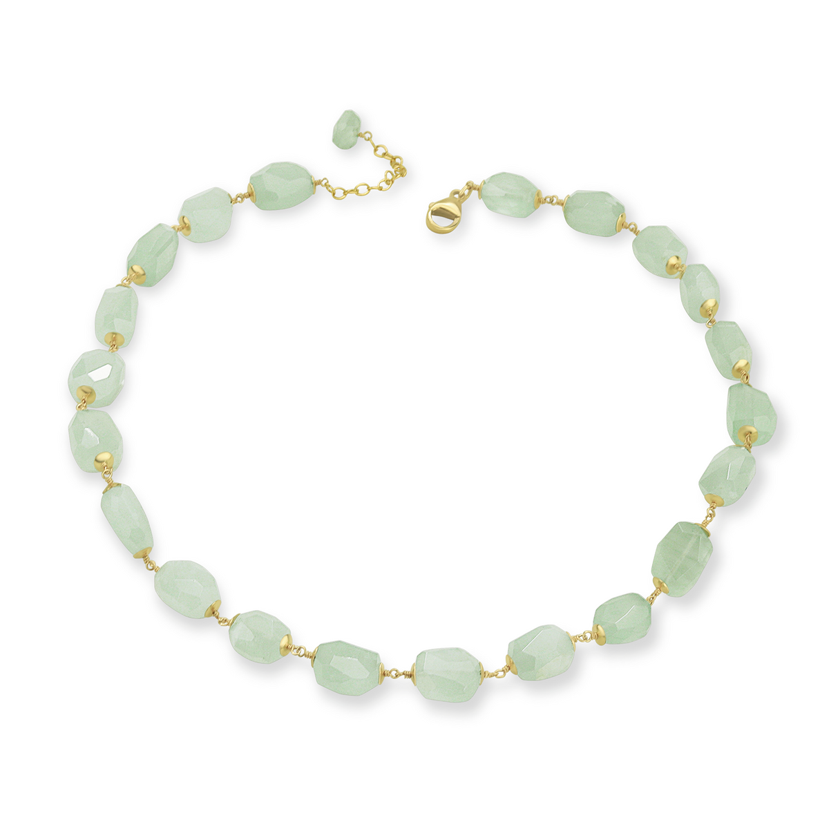 Aquamarine tumbled gemstone necklace with natural stones in a cool, refreshing color, designed to add an elegant, earthy touch to any outfit.