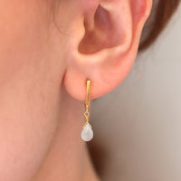 Gold Square Hoops With Aquamarine Drops