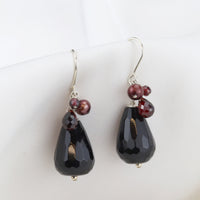 Black Onyx, Garnet and Peacock pearl Fish Hook Drops