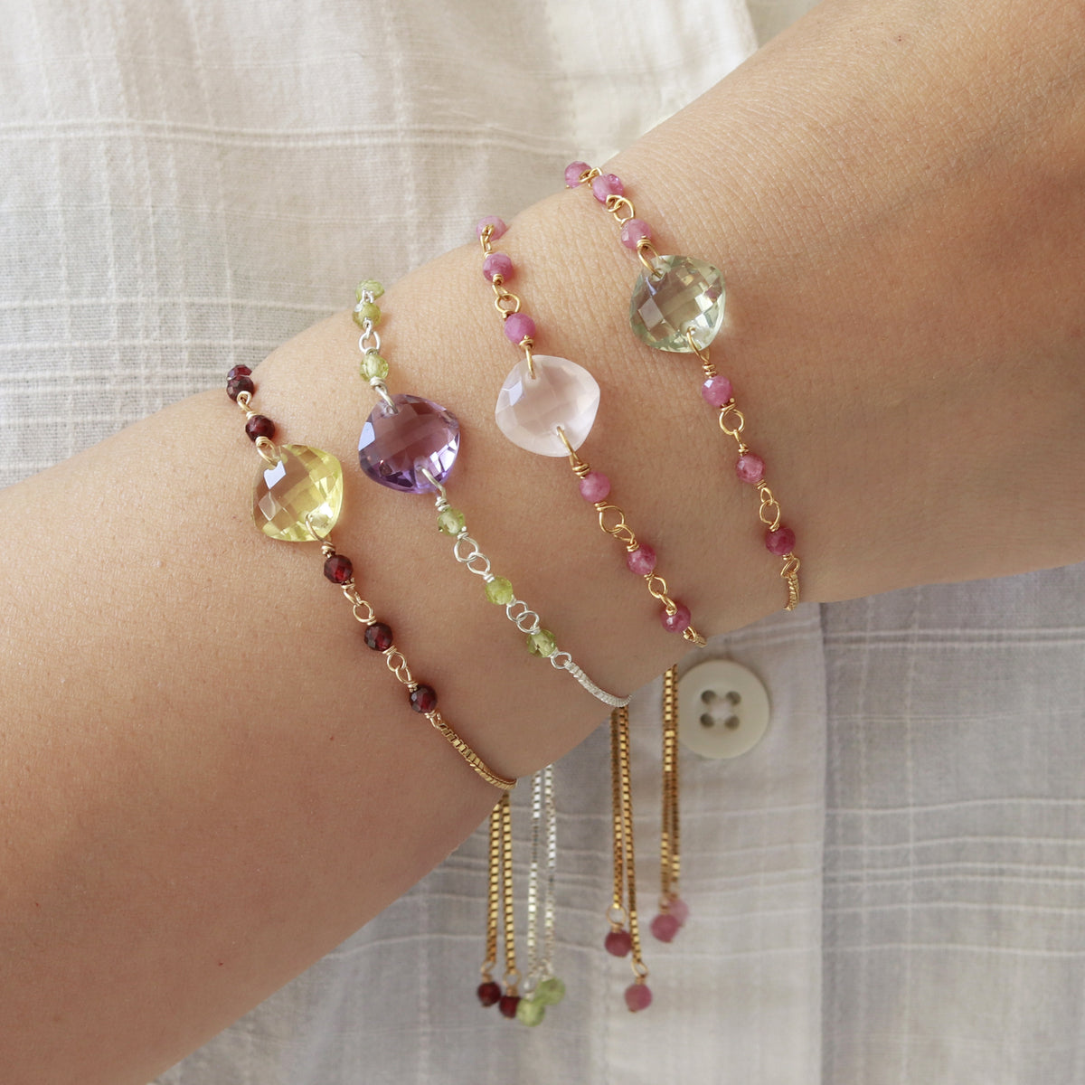 Cushion Cut Gemstone Slider Bracelet