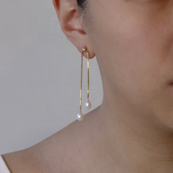 Double Pearl Box Chain Earrings