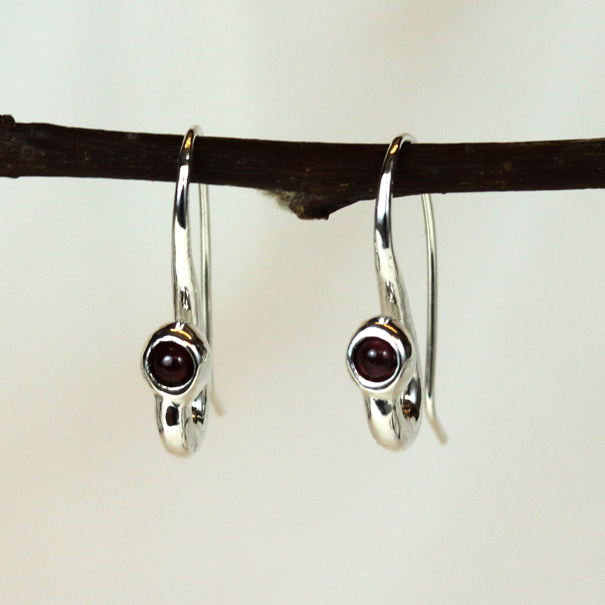 Silver Fish Hooks with Garnet