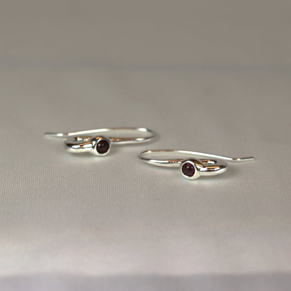 Silver Fish Hooks with Garnet