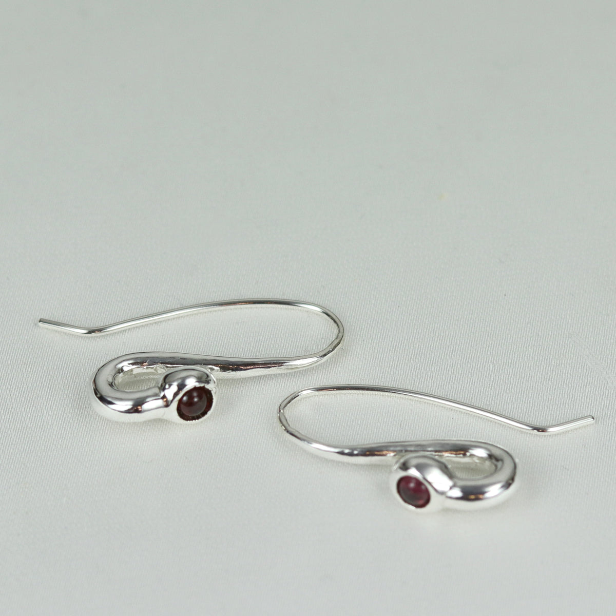 Silver Fish Hooks with Garnet