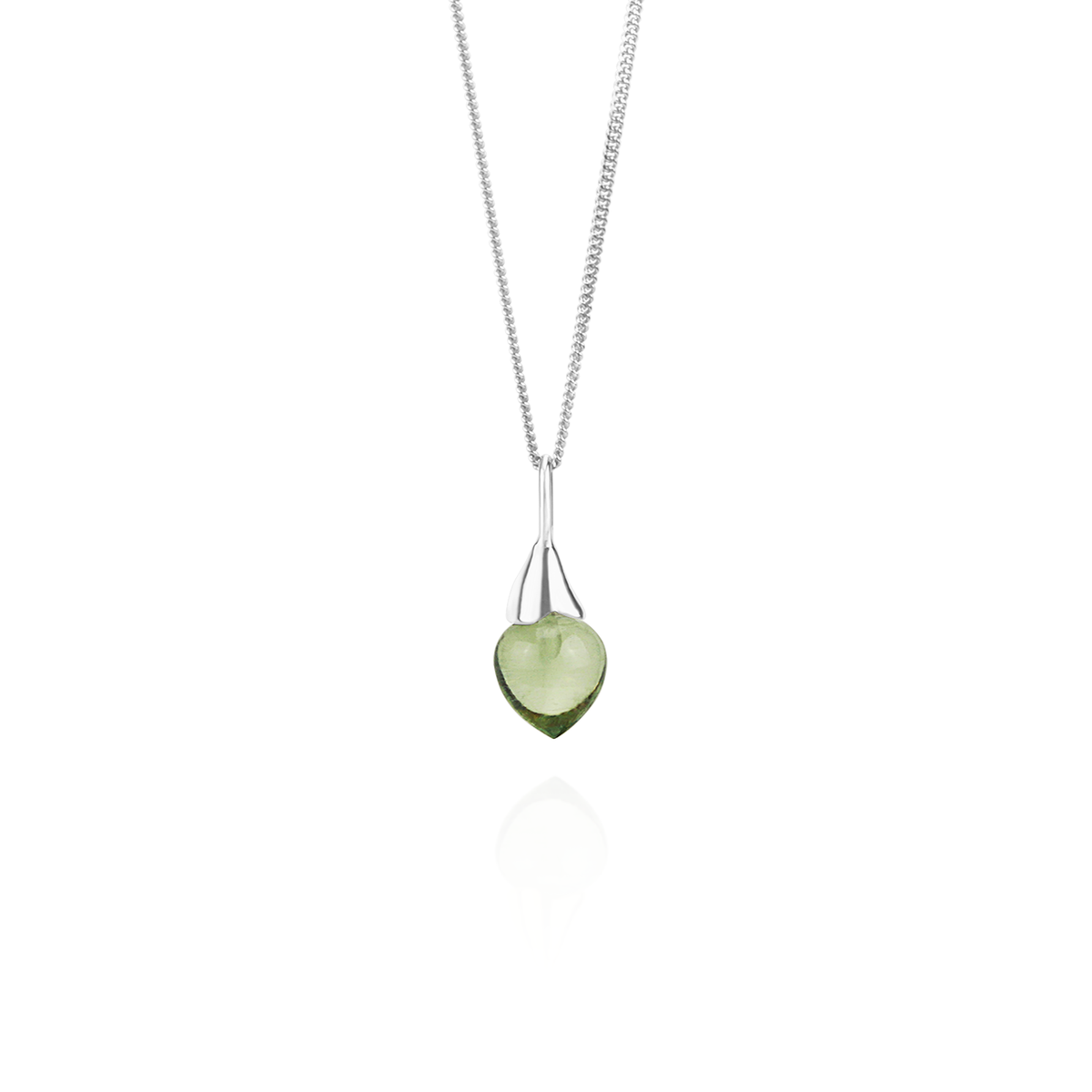 Green amethyst acorn necklace set in silver, featuring a vibrant green gemstone for an elegant and unique jewelry piece.