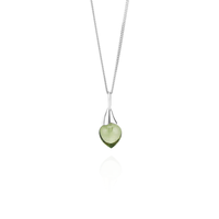 Green amethyst acorn necklace set in silver, featuring a vibrant green gemstone for an elegant and unique jewelry piece.