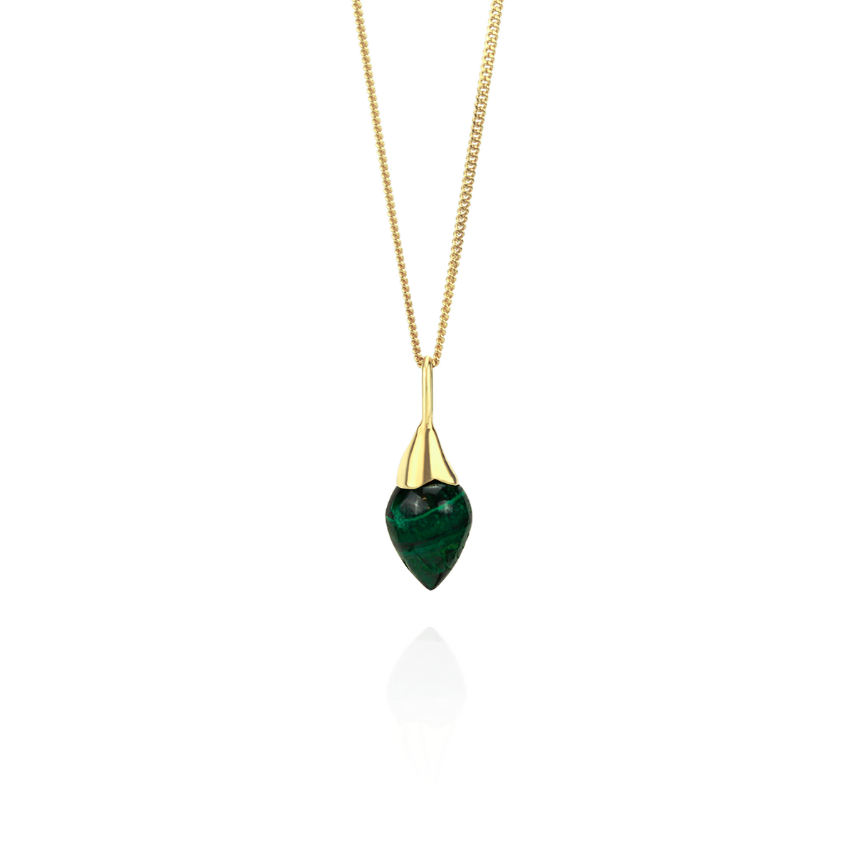 Malachite acorn necklace set in gold, featuring a vibrant green malachite gemstone for a bold and elegant statement piece.